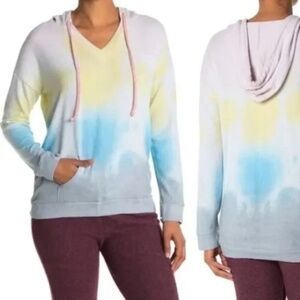 NWT THEO AND SPENCE Rainbow Stripe Tie-dye V-neck Lounge Hoodie in Rainbow
